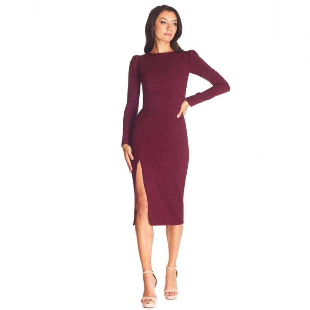 Dress The Population Nadia long Sleeve Back Scoop Midi Dress